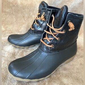 Sperry Saltwater Shiny Quilt Black Women's Size 7